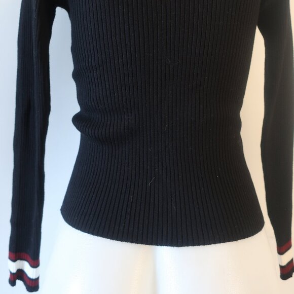 Womens MNG Black Ribbed Knit Crew Striped Cuff Sweater S - Picture 10 of 11